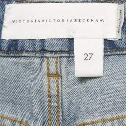Pre Owned Victoria Victoria Beckham Blue Faded Denim Ripped Jeans S Waist 27"