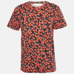 Pre Owned Victoria Victoria Beckham Midnight Blue Cherry Print Cotton T-Shirt M 
