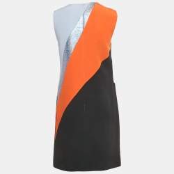 Pre Owned Victoria Victoria Beckham Black/Blue Lurex Trim Crepe Shift Dress M
