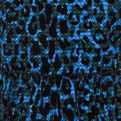 Pre Owned Victoria Victoria Beckham Blue/Black Leopard Pattern Devore Sleeveless Dress M
