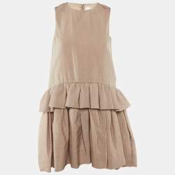 Pre Owned Victoria Victoria Beckham Beige Silk Blend Tiered Frill Mini Dress S