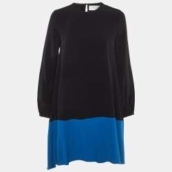 Pre Owned Victoria Victoria Beckham Black /Blue Crepe Mini Dress M