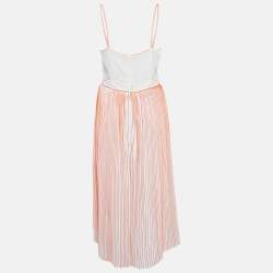 Pre Owned Victoria Victoria Beckham White/Orange Silk and Plisse Midi Dress M