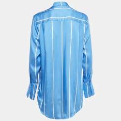 مملوكة مسبقًا Victoria Victoria Beckham Blue Striped Satin Long Sleeve Shirt M