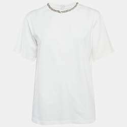 مملوكة مسبقًا Victoria Victoria Beckham White Jersey Chain Detail T-Shirt XS