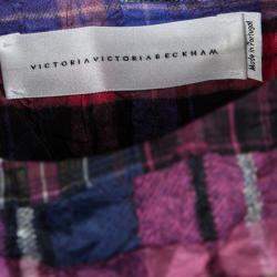 Pre Owned Victoria Victoria Beckham Multicolor Checked Crushed Silk Peplum Top L