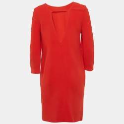 Pre Owned Victoria Victoria Beckham Red Crepe Shift Dress M