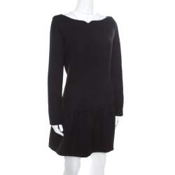 Pre Owned Victoria Victoria Beckham Black Textured Wool Drop Waist Dress M