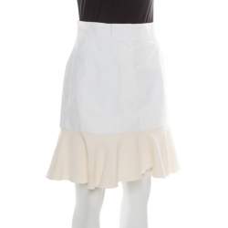 Victoria Victoria Beckham Cream Canvas Ruffled Hem Mini Skirt M