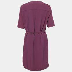 Victoria Victoria Beckham Purple and White Belted Shift Dress L