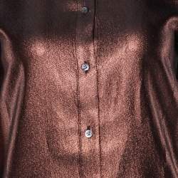 مملوكة مسبقًا Victoria Victoria Beckham Brown Lamé Long Sleeve Shirt XS