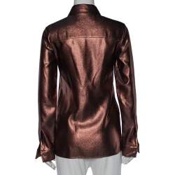 مملوكة مسبقًا Victoria Victoria Beckham Brown Lamé Long Sleeve Shirt XS