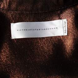 مملوكة مسبقًا Victoria Victoria Beckham Brown Lamé Long Sleeve Shirt XS