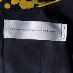 Pre Owned Victoria Victoria Beckham Yellow & Navy Blue Printed Crepe Faux Wrap Mini Dress S