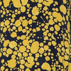 Pre Owned Victoria Victoria Beckham Yellow & Navy Blue Printed Crepe Faux Wrap Mini Dress S
