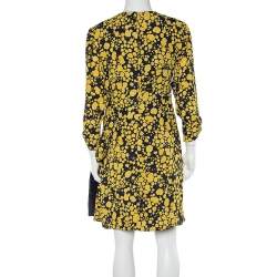 Pre Owned Victoria Victoria Beckham Yellow & Navy Blue Printed Crepe Faux Wrap Mini Dress S
