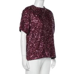 Pre Owned Victoria Victoria Beckham Burgundy Sequin Embellished Oversized Top S