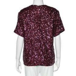 Pre Owned Victoria Victoria Beckham Burgundy Sequin Embellished Oversized Top S