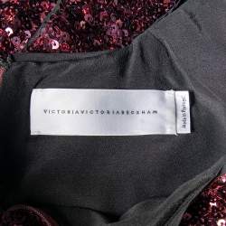 Pre Owned Victoria Victoria Beckham Burgundy Sequin Embellished Oversized Top S