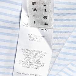 Pre Owned Victoria Victoria Beckham White & Blue Cotton Bow Detail Shirt M