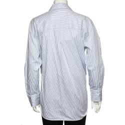 Pre Owned Victoria Victoria Beckham White & Blue Cotton Bow Detail Shirt M