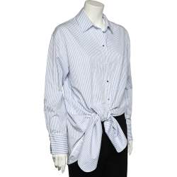 Pre Owned Victoria Victoria Beckham White & Blue Cotton Bow Detail Shirt M