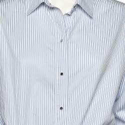 Pre Owned Victoria Victoria Beckham White & Blue Cotton Bow Detail Shirt M