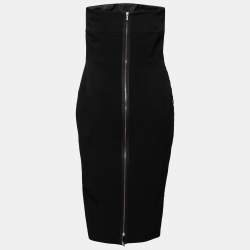 Pre Owned Victoria Beckham Black Floral Printed Jacquard Organza Strapless Dress L