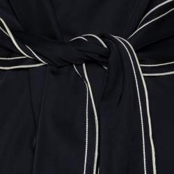 Pre Owned Victoria Victoria Beckham Navy Blue Crepe Contrast Trimmed Belted Top S