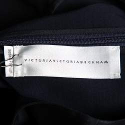 Pre Owned Victoria Victoria Beckham Navy Blue Crepe Contrast Trimmed Belted Top S