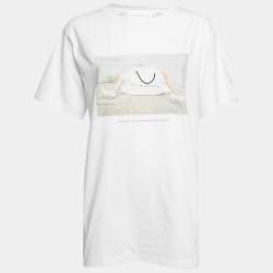 Pre Owned Victoria Victoria Beckham White Printed Cotton Short Sleeve T-Shirt S