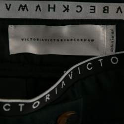 Pre Owned Victoria Victoria Beckham Midnight Blue Wool Logo Tape Trim Detail Straight Leg Pants S