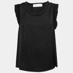 Pre Owned Victoria Victoria Beckham Black Silk Ruffled Top M