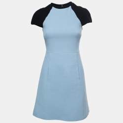 Pre Owned Victoria Victoria Beckham Blue/Black Wool Midi Dress S
