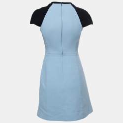 Pre Owned Victoria Victoria Beckham Blue/Black Wool Midi Dress S