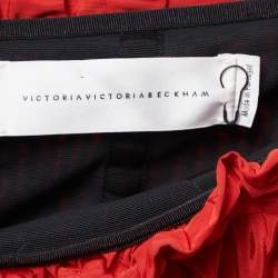 Victoria Victoria Beckham Red Taffeta Pleated Drawstring Midi Skirt S
