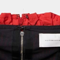 Victoria Victoria Beckham Red Taffeta Pleated Drawstring Midi Skirt S