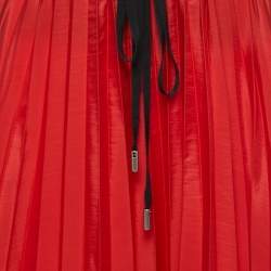 Victoria Victoria Beckham Red Taffeta Pleated Drawstring Midi Skirt S