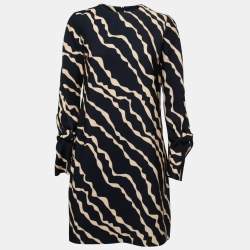 Pre Owned Victoria Victoria Beckham Navy Blue Printed Crepe Long Sleeve Shift Dress S