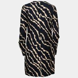 Pre Owned Victoria Victoria Beckham Navy Blue Printed Crepe Long Sleeve Shift Dress S
