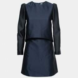 Victoria Victoria Beckham Black/Navy Blue Jacquard Satin Two Piece Dress S