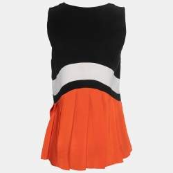 Pre Owned Victoria Victoria Beckham Black Colorblock Silk Pleated Sleeveless Top S