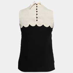 Pre Owned Victoria Victoria Beckham Black /White Crepe Scalloped Top S