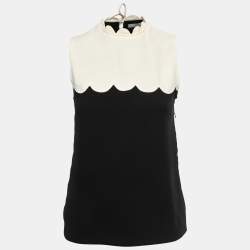 Pre Owned Victoria Victoria Beckham Black /White Crepe Scalloped Top S