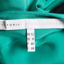 Victoria Victoria Beckham Green/Navy Blue Silk Pleated Mini Dress M