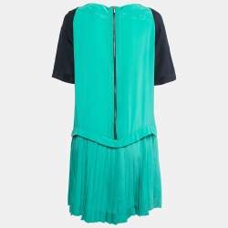 Victoria Victoria Beckham Green/Navy Blue Silk Pleated Mini Dress M