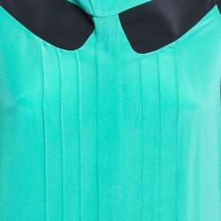 Victoria Victoria Beckham Green/Navy Blue Silk Pleated Mini Dress M