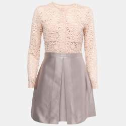 Pre Owned Victoria Victoria Beckham Beige/Grey Lace Mini Dress M