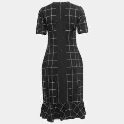 Pre Owned Victoria Victoria Beckham Black Checked Cotton Knit Midi Dress S