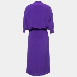 Pre Owned Victoria Victoria Beckham Purple Silk Gathered Waist Detail Midi Dress S